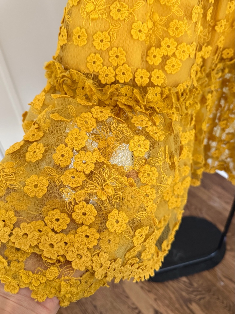 French Connection Mustard Yellow Floral Lace Maxi Skirt - Picture 2 of 5